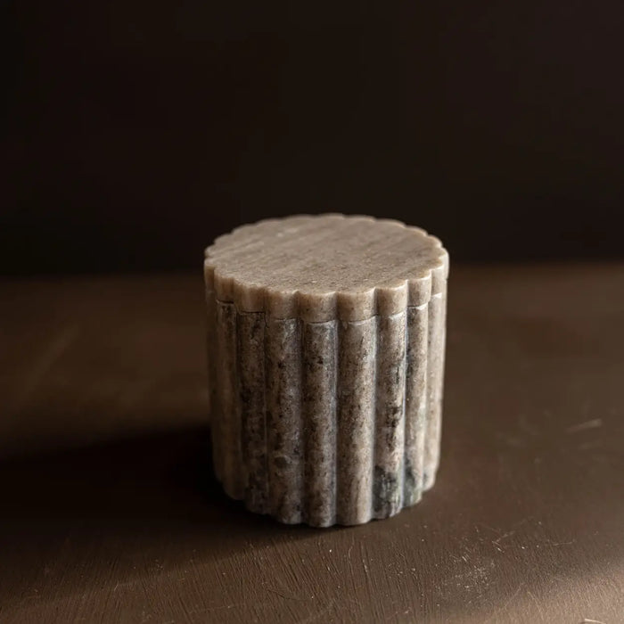 Beige Gray Marble Fluted Memorial Keepsake Jar