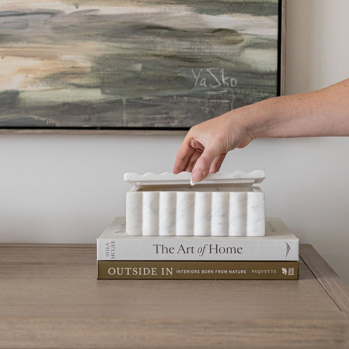 Fluted Memory Box Marble Scallop Design White