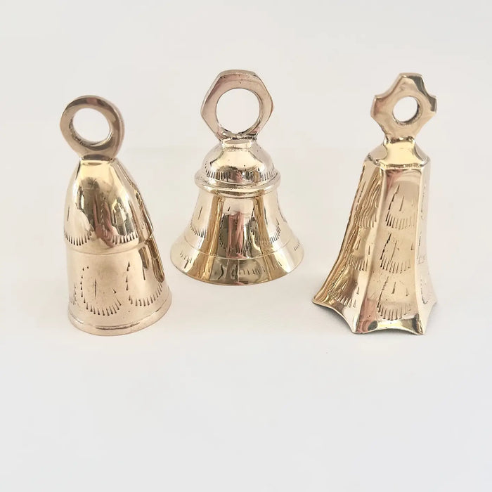 Heavy Etched Brass Vintage Memorial Bells - Set of 3