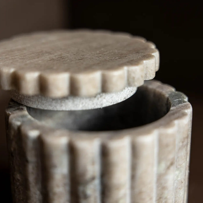 Beige Gray Marble Fluted Memorial Keepsake Jar