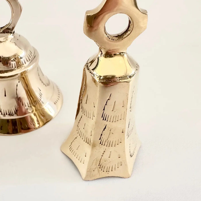 Heavy Etched Brass Vintage Memorial Bells - Set of 3