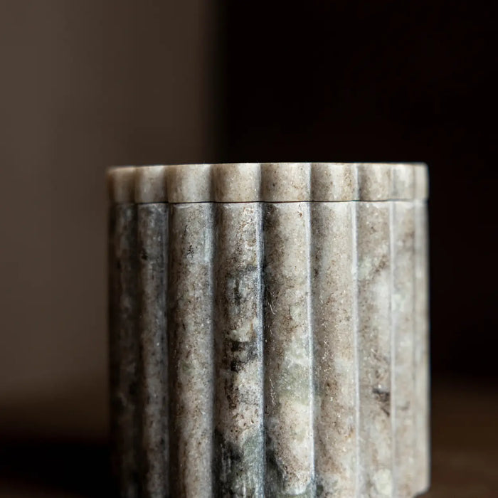 Beige Gray Marble Fluted Memorial Keepsake Jar