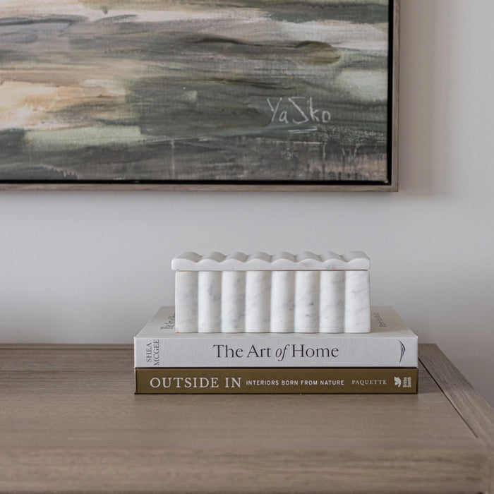 Fluted Memory Box Marble Scallop Design White