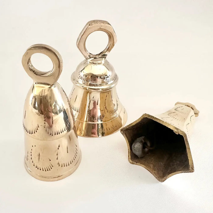 Heavy Etched Brass Vintage Memorial Bells - Set of 3