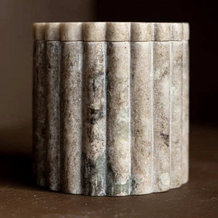 Beige Gray Marble Fluted Memorial Keepsake Jar