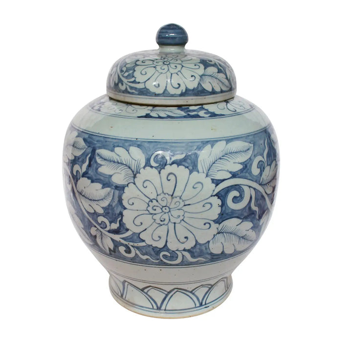 Blue and White Lidded Peony Jar Keepsake Urn